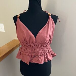 New Women’s Sim & Sam mauve linen cotton pull over string camo tank top. Size XL